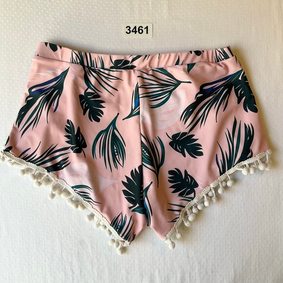 Women Swimwear Bottom size S Pink & Green Mid Rise Stretch Tropical Leafy - Picture 9 of 9